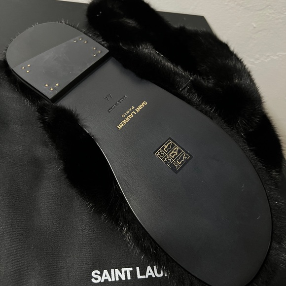 Saint Laurent Mens Bleach Sandals Black Mink AUTHENTIC Size 44 / 11 US - Picture 2 of 7